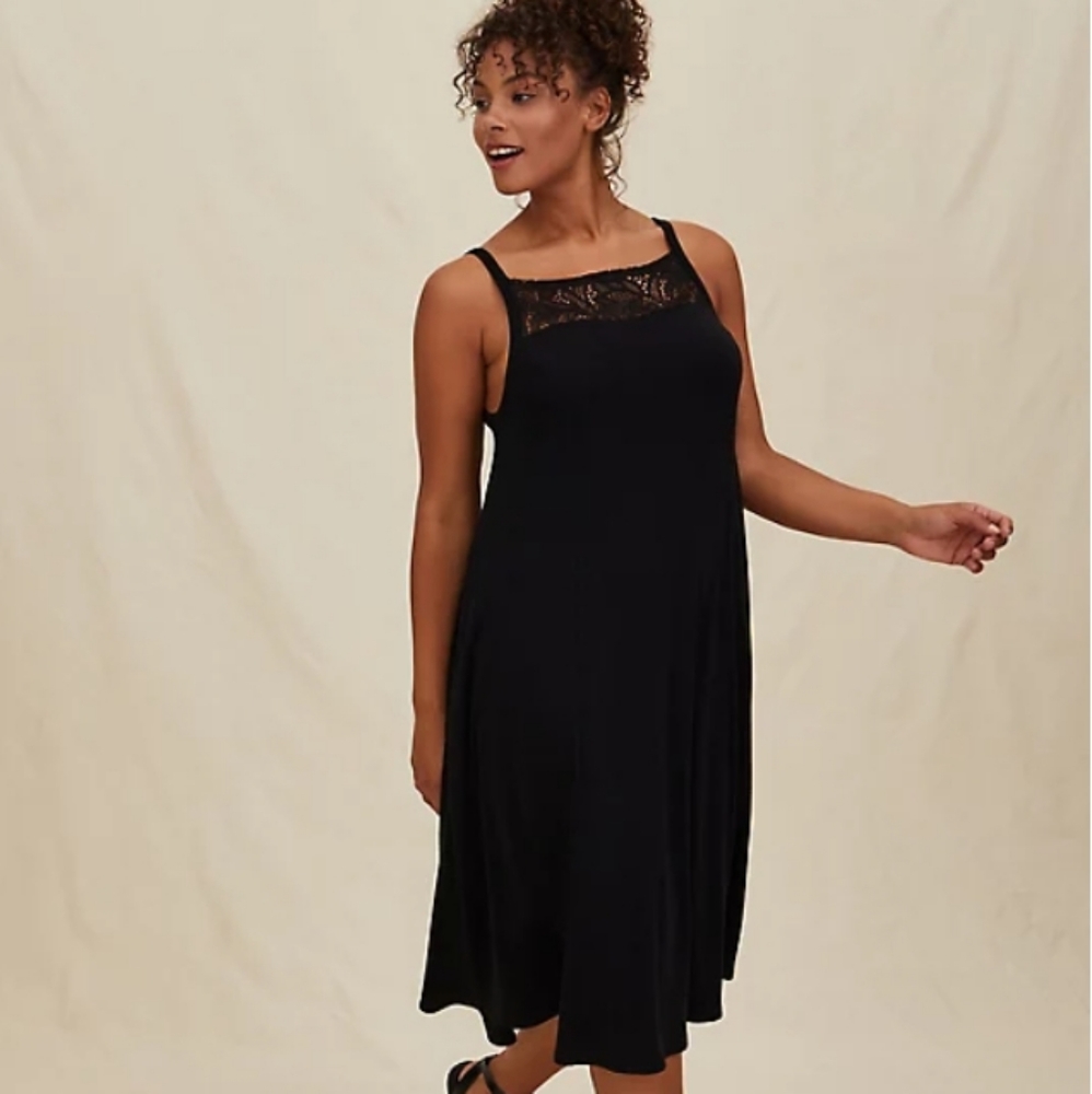 Torrid black rib lace inset fluted dress